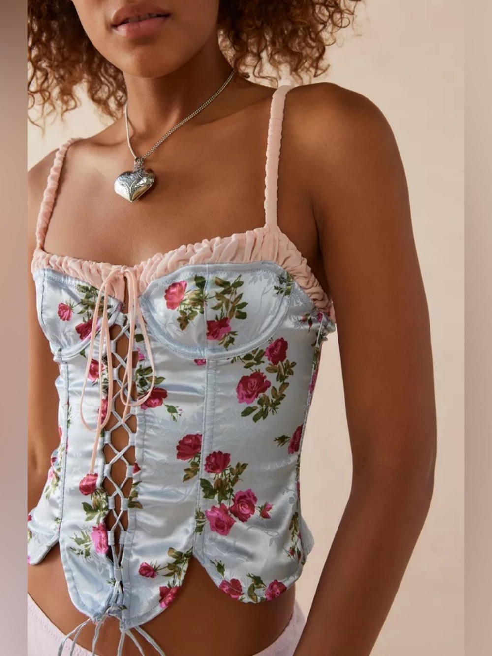 UO Out From Under Juliette Lace-Up Corset floral size M